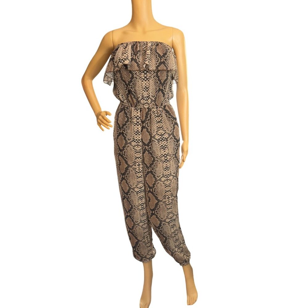 Sweet Pea Womens Snake Print Ruffle‎ Strapless Jumpsuit Size XS